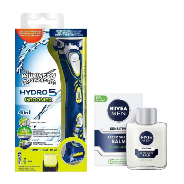 Станок для гоління Wilkinson Sword Hydro 5 Groomer (1 касета) + Nivea Men Sensitive бальзам після гоління 100 мл