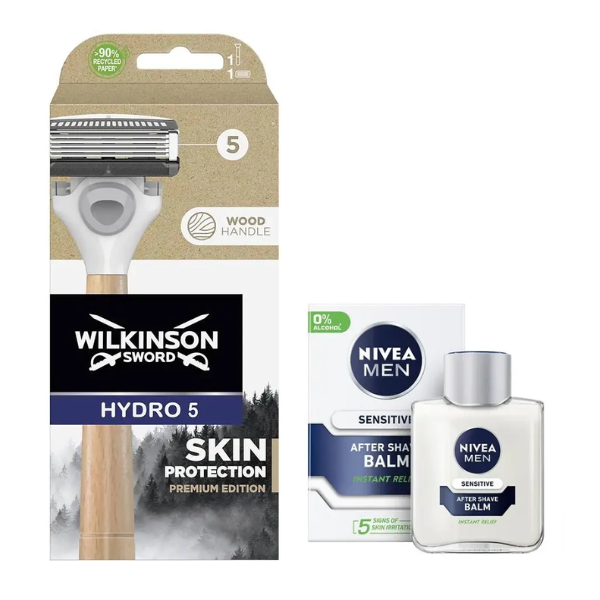 Станок для гоління Wilkinson Sword Hydro 5 Skin Protection Premium Edition + Nivea Men Sensitive бальзам після гоління 100 мл