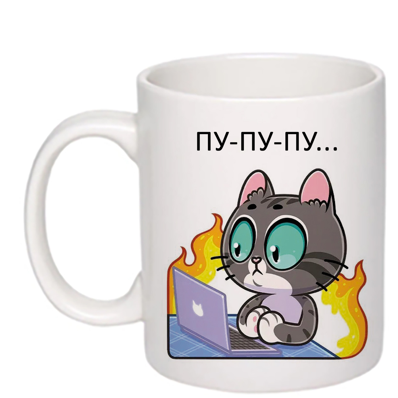 Чашка з друком "Котик на межі" 330 мл (колір білий) (23976)
