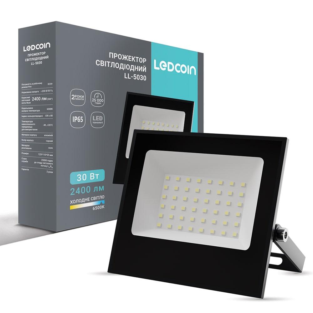 Світлодіодний прожектор Ledcoin LL-5030 30Вт 6500K чорний, фото 1