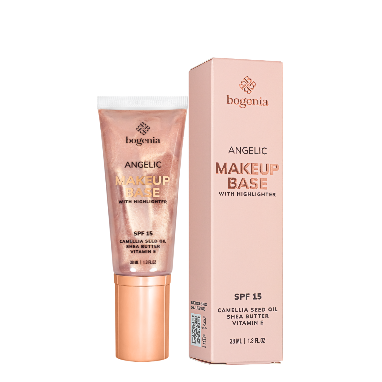 База під макіяж Bogenia Angelic Makeup Base with Highlighter 38 мл (BG612), 002 Бежева, фото 1