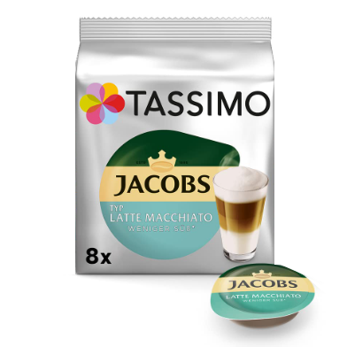 Кава в капсулах Jacobs by Tassimo Typ Latte Macchiato Weniger Süß (16 капсул = 8 порцій)