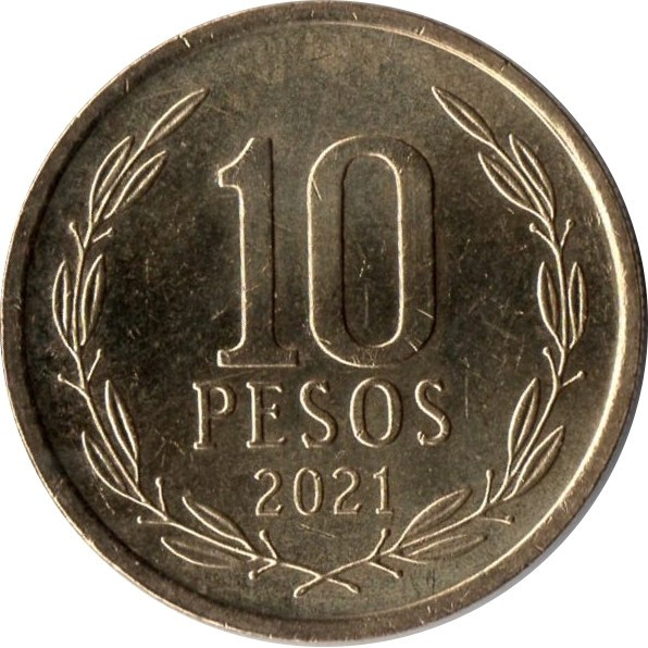 Монета Чилі 10 песо 2007-23 рр.