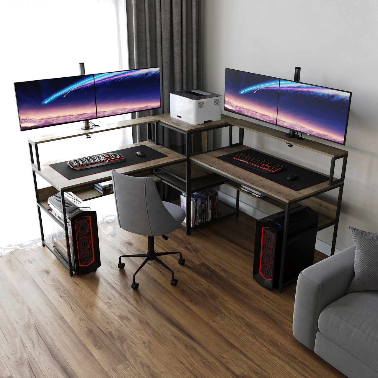 Кутовий комп'ютерний стіл з підставками для моніторів з ЛДСП, фото 1