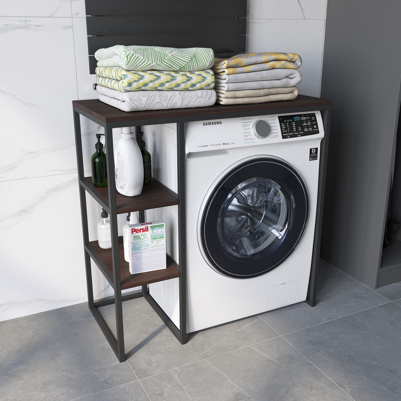 Стелаж для пральної машини в стилі лофт із поличками з ЛДСП, фото 1