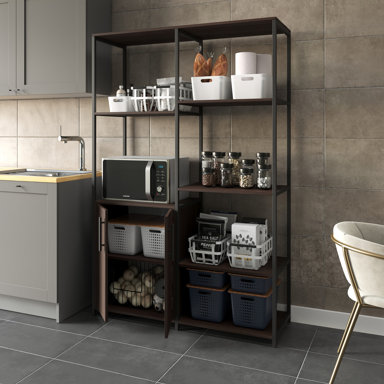 Кухонний стелаж з поличками та тумбою з ЛДСП та метала, фото 1