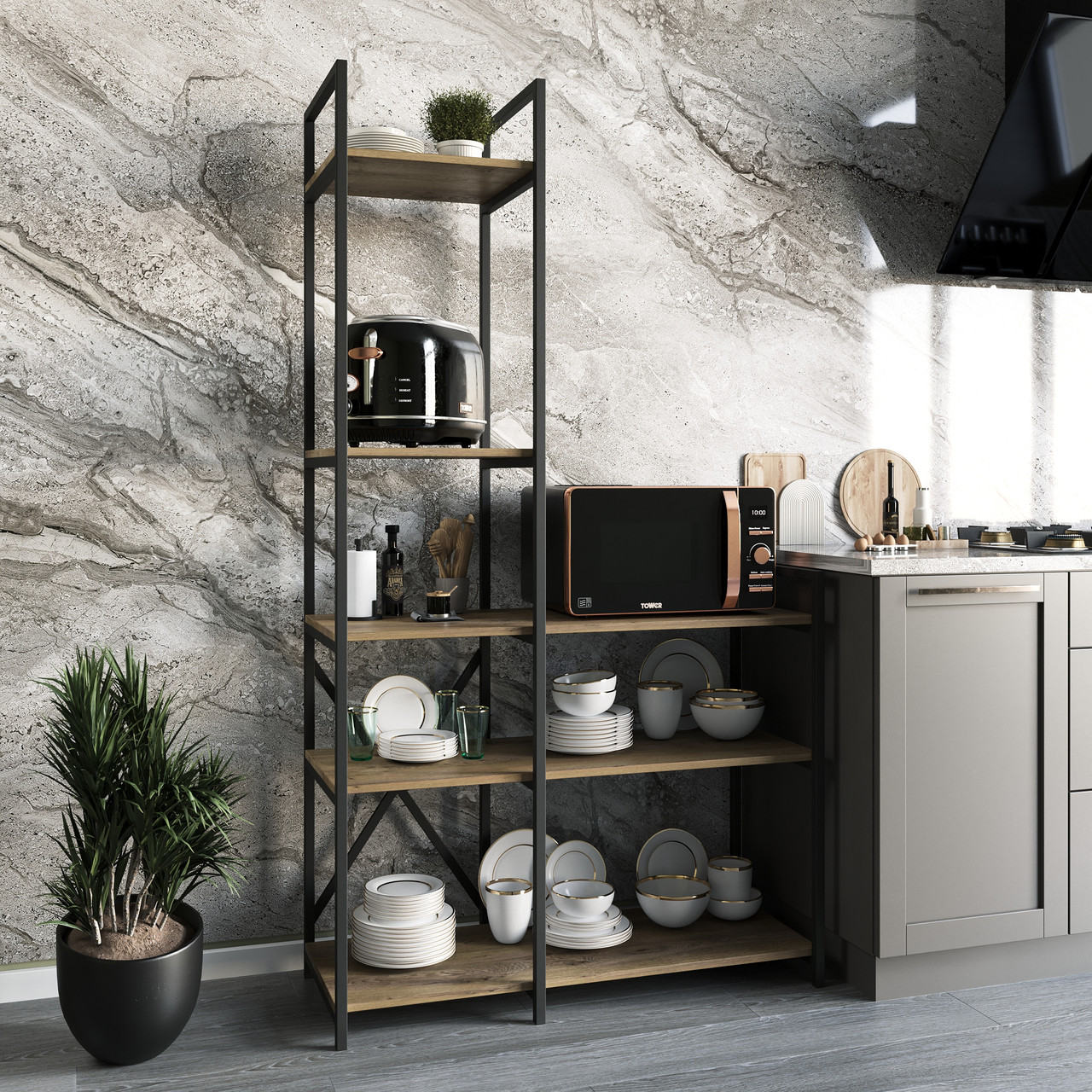 Лофтовий стелаж на кухню з полицями з ДСП і металу, фото 1