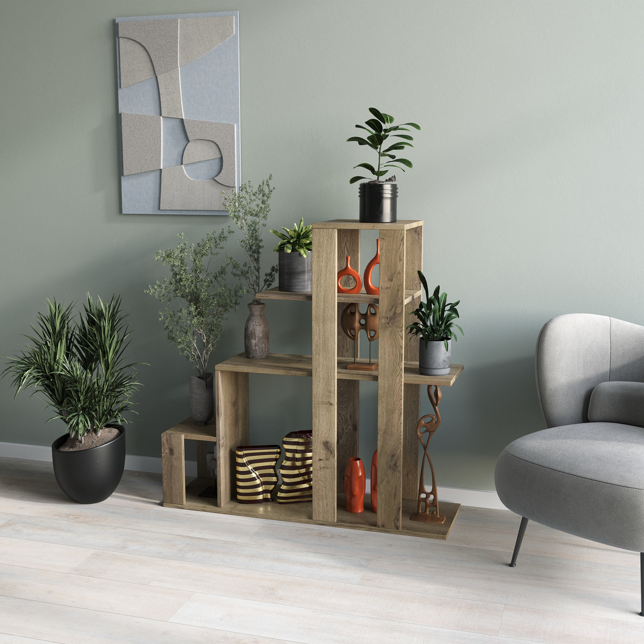 Стелаж для дому, полиця для квітів, офісний стелаж на 5 комірок на з ЛДСП, фото 1