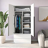 Шафа для одягу на двоє дверей з поличками та штангою та двома висувними ящиками, фото 5