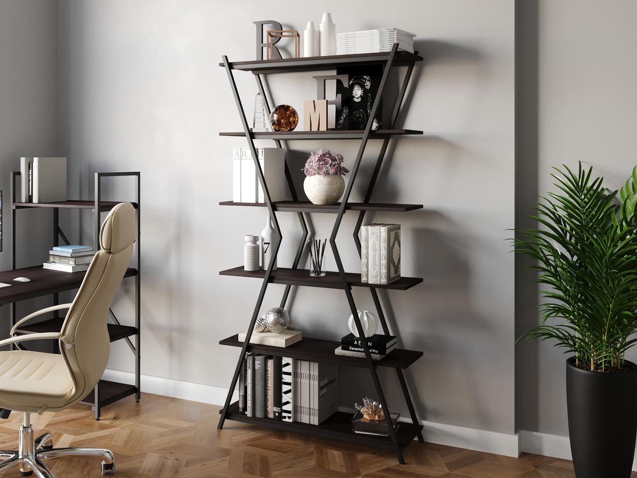 Книжковий лофтовий стелаж на 6 полиць з ДСП, фото 1