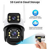 Поворотна WIFI камера спостереження Besder A8BQ 4MP з 2 об'єктивами/бездротова вулична камера, фото 3