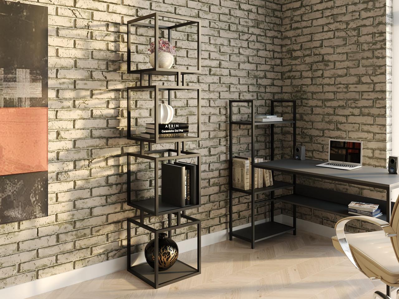 Книжковий лофтовий стелаж куб на 4 комірки з ДСП, фото 1