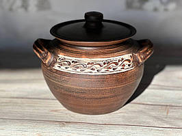 Глиняна супниця ручної роботи V 2.5 л декор Ангоб