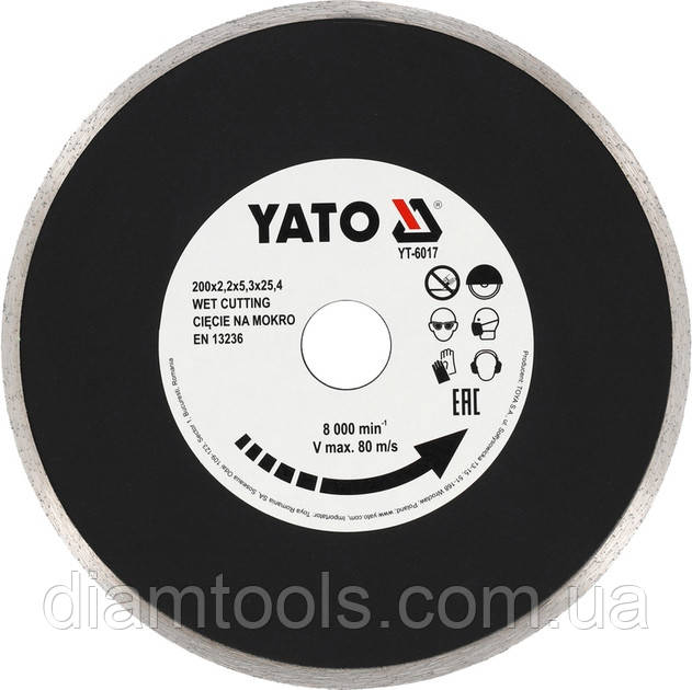 Диск алмазний по кераміці Yato 200x25.4x2.2 мм (YT-6017)