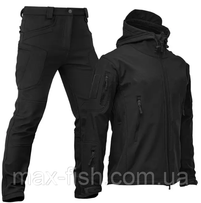 Костюм Energy на флісі чорний софтшелл SoftShell куртка знімний капюшон та штани розмір XL