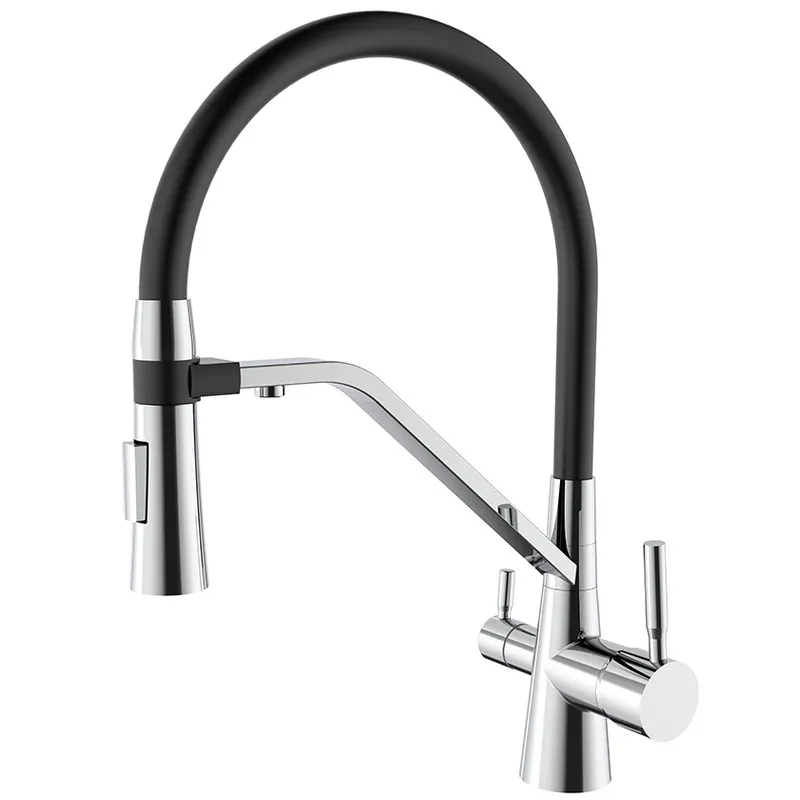 Змішувач для кухні Mixxus Premium Magnet 021 REFL.BLACK з гнучким виливом та виходом для питної води (MI6973)