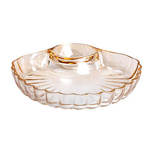 Скляне блюдо із соусником 21х19х3 см тарілка для суші коричнева HP-YH-1