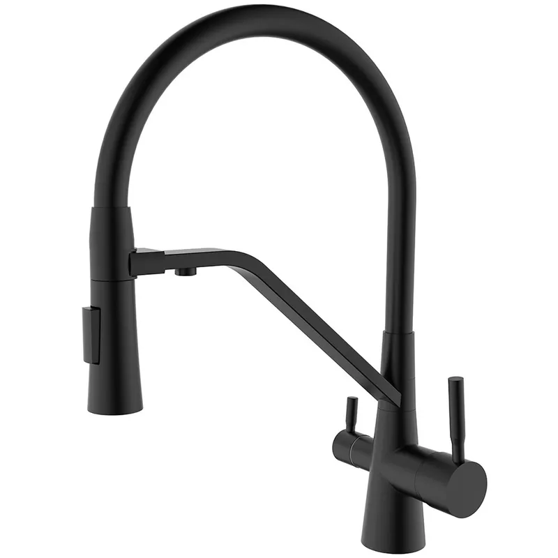 Змішувач для кухні Mixxus Premium 021 BLACK з гнучким виливом та виходом для фільтрованої води (MI6974)