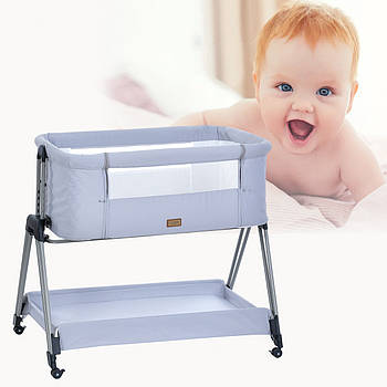 Приставне дитяче ліжечко на колесах з 7-ми рівнями висоти та матрацом El Camino HARMONY ME 1179 Gray Сірий