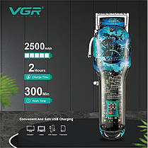 Акумуляторна машинка для стриження (clipper) VGR V-685, 4 насадки, LED display, фото 4