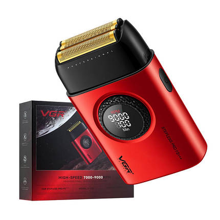 Електробритва VGR V-378 RED шейвер, подвійне лезо + тример, регулювання потужності 7000-9000 RPM, LED Display, фото 1
