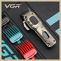 Машинка для стрижки волосся професійна аккумуляторна VGR V-027 гострі леза 8 насадок низький рівень шуму, фото 5