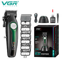 Професійна машинка для стрижки акумуляторна VGR V-010 з LED дисплеєм та потужним мотором 7500об 6 насадок, фото 4