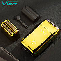 Електробритва VGR V-399 шейвер GOLD, вологостійка, додаткова насадка, LED Display, металева, фото 3
