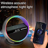 Акумуляторний нічник-Bluetooth колонка з годинником, швидким заряджанням і RGB-підсвіткою G5 Нічник-колонка, фото 6
