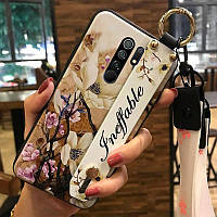 Силіконовий чохол для Xiaomi Redmi 9 з ремінцем-підставкою Квіти на бежевому