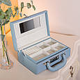 Скринька для прикрас з еко шкіри 2 яруси з кодовим замком органайзер для ювелірних виробів Блакитна Lugi, фото 8