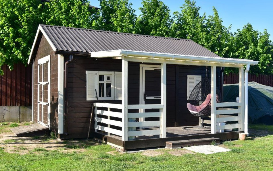 🕍 Дерев'яний амбар, хозблок з верандою 32м2 (4*6+2*4) | Дерев'яний домік на дачу | Сарай з дерева, фото 1