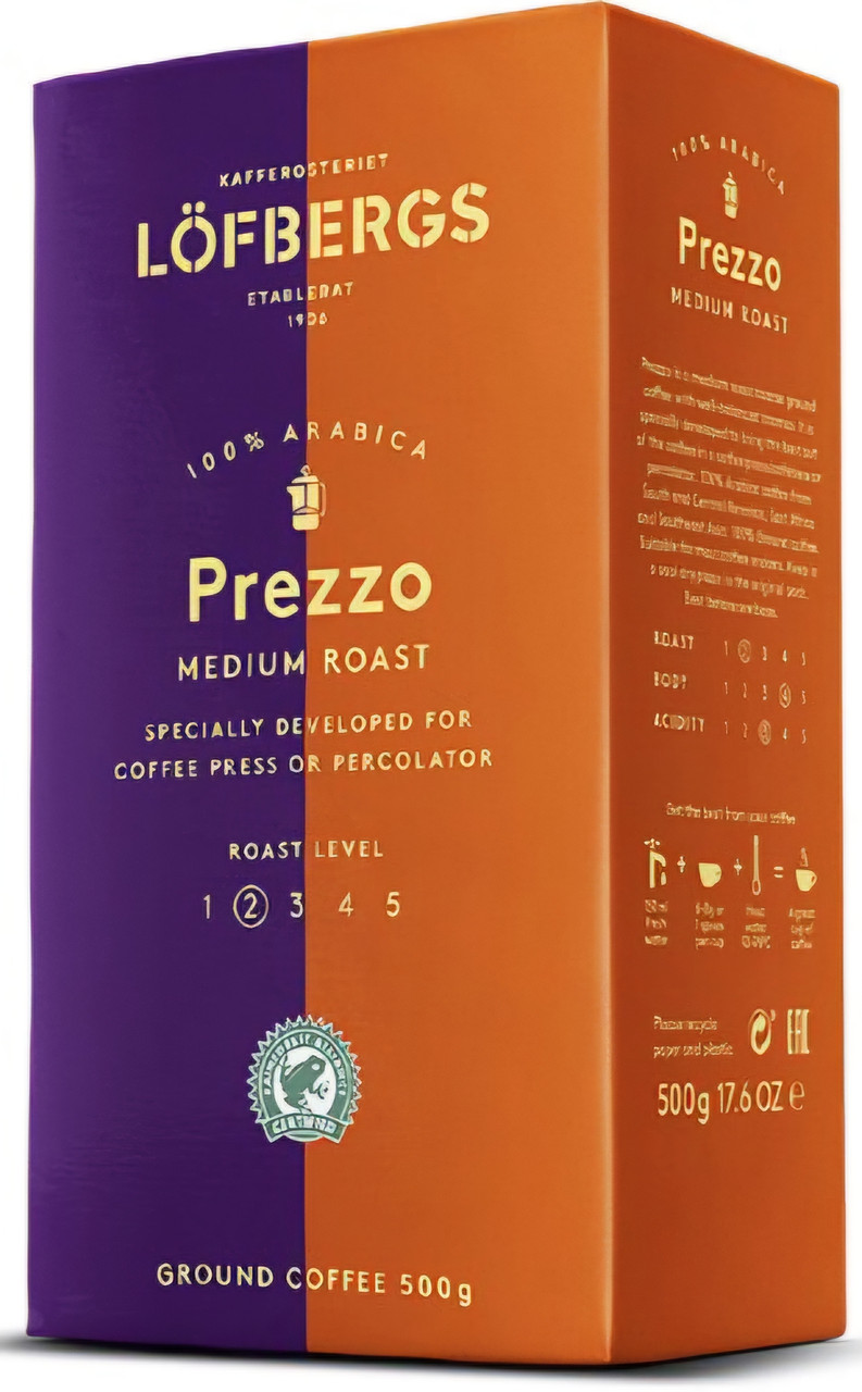 Кава мелена Lofbergs PREZZO 500г, 100% Arabica м'якого обсмажування, Швеція (ідеально для приготування фільтр-кави)