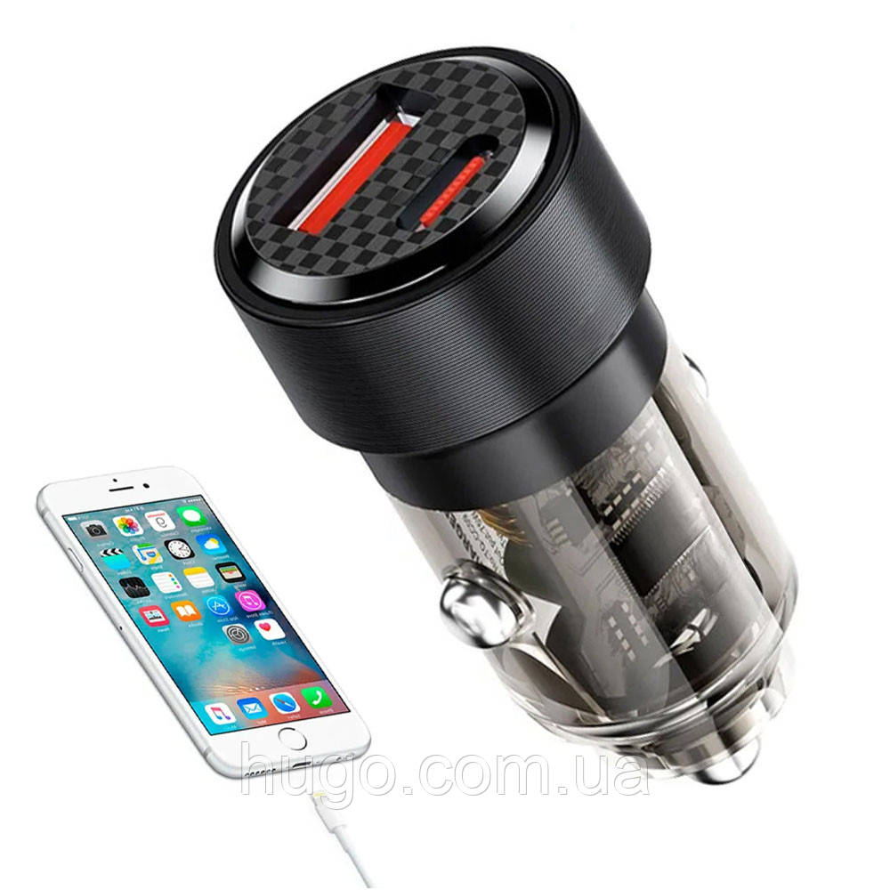 Автомобільний адаптер живлення Toocki XJ01 Type-C, USB, 75Вт / Автомобільний зарядний пристрій, фото 1