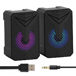 Колонки для ПК з підсвічуванням, від USB, Aoas e-005, Чорний / Колонки для ноутбука / Колонки для комп'ютера