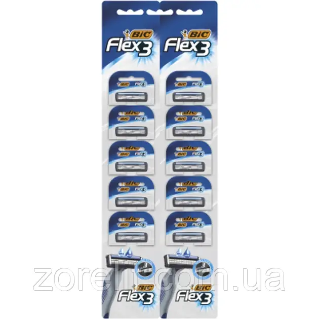 Станок для гоління BIC 3 Flex на карті, 10 шт/уп, фото 1