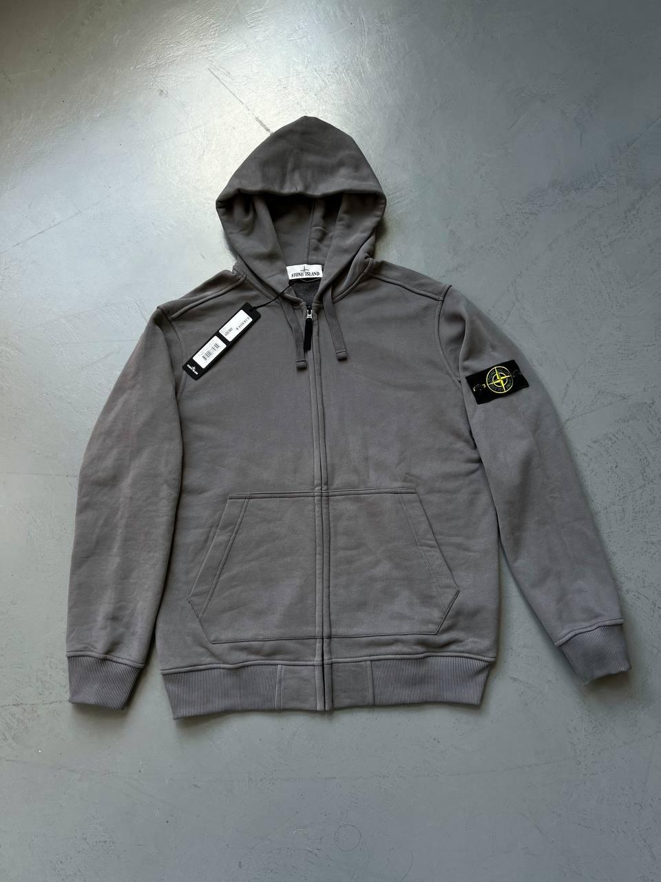 Чоловіча кофта Stone Island сіра весняна осіння Зіп худи Стон Айленд на блискавці з патчем