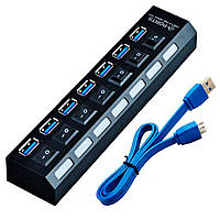 USB-хаб 7 портів високошвидкісний USB-концентратор 3.0  Чорний