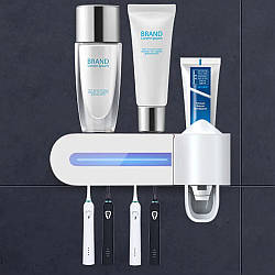 Настінний диспенсер для зубної пасти зі стерилізатором для щіток / Дозатор для зубної пасти / УФ стерилізатор