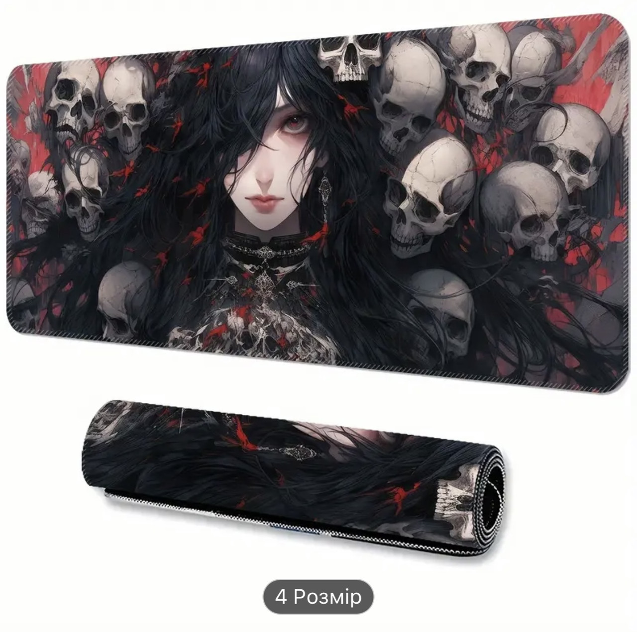 Килимок для миші з дизайном містичної дівчини з черепами , розмір 60/30, фото 1