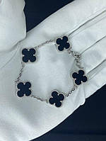 Женский Браслет Ван Клиф Брендовый Клевер 5 Камешков Оникс С Покрытием Золото Черный 17.5 См Van Cleef Ador