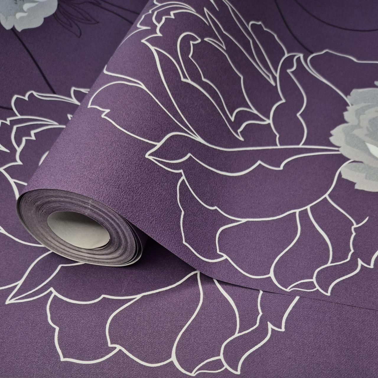 Шпалери вінілові 10 × 0.53 м 6465-30, фіолетові з квітковим візерунком для спальні, вітальні, прихожої, дівочої кімнати, фото 1