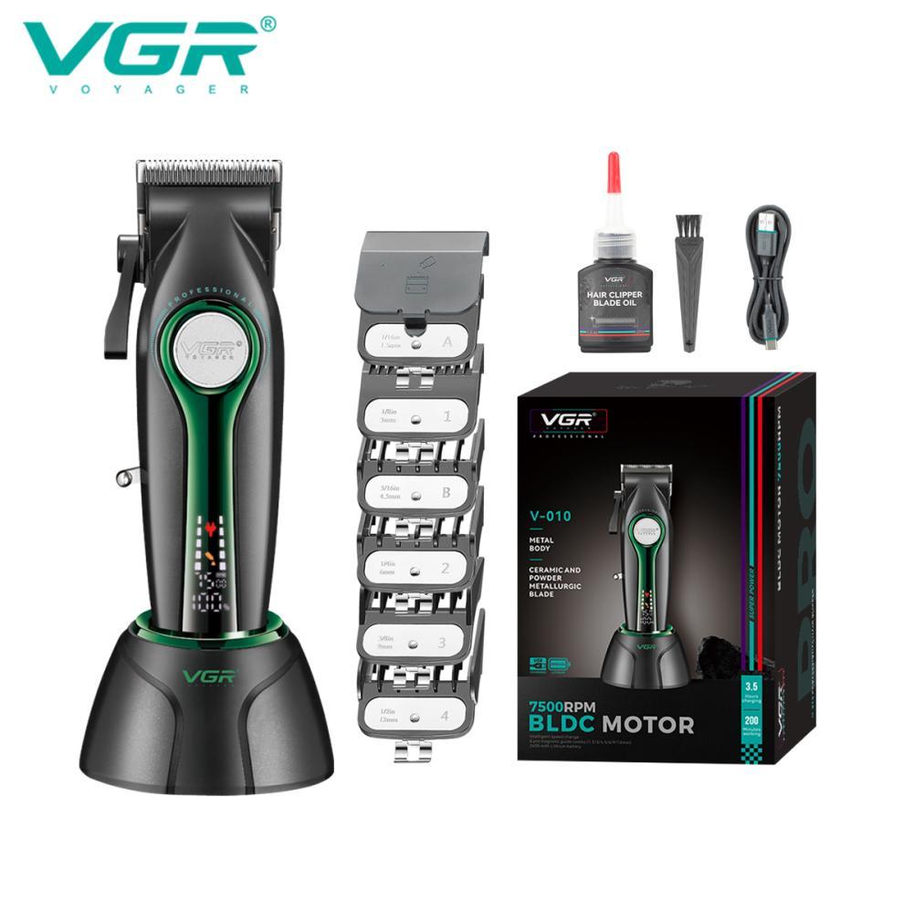 Акумуляторна машинка для стриження (clipper) VGR V-010 GREEN, 6 насадок, 7500 RPM, 2600 mAh, LED display AuraHome, фото 1