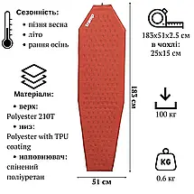 Самонадувний килимок Tramp TRI-022 Ultralight Orange | Ультралегкий і компактний туристичний каремат анатомічної форми, фото 3