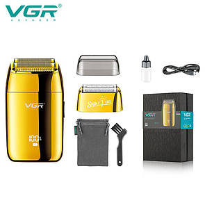 Електробритва VGR V-399 шейвер GOLD, вологостійка, додаткова насадка, LED Display, металева AuraHome