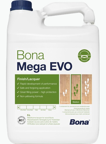 Лак для паркету однокомпонентний Bona Mega EVO silkmatt (напівматовий) 5л