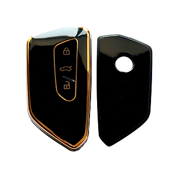 Чохол для ключа Skoda, глянець, чорний, золото 02