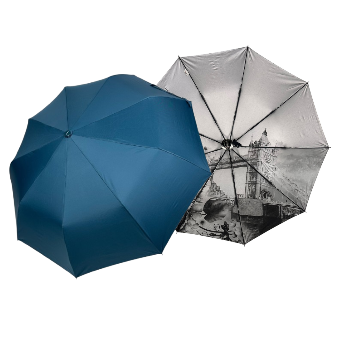 Жіноча напівавтоматична парасоля на 9 спиць від Toprain з малюнками міст всередині, бірюзовий, 0581-9
