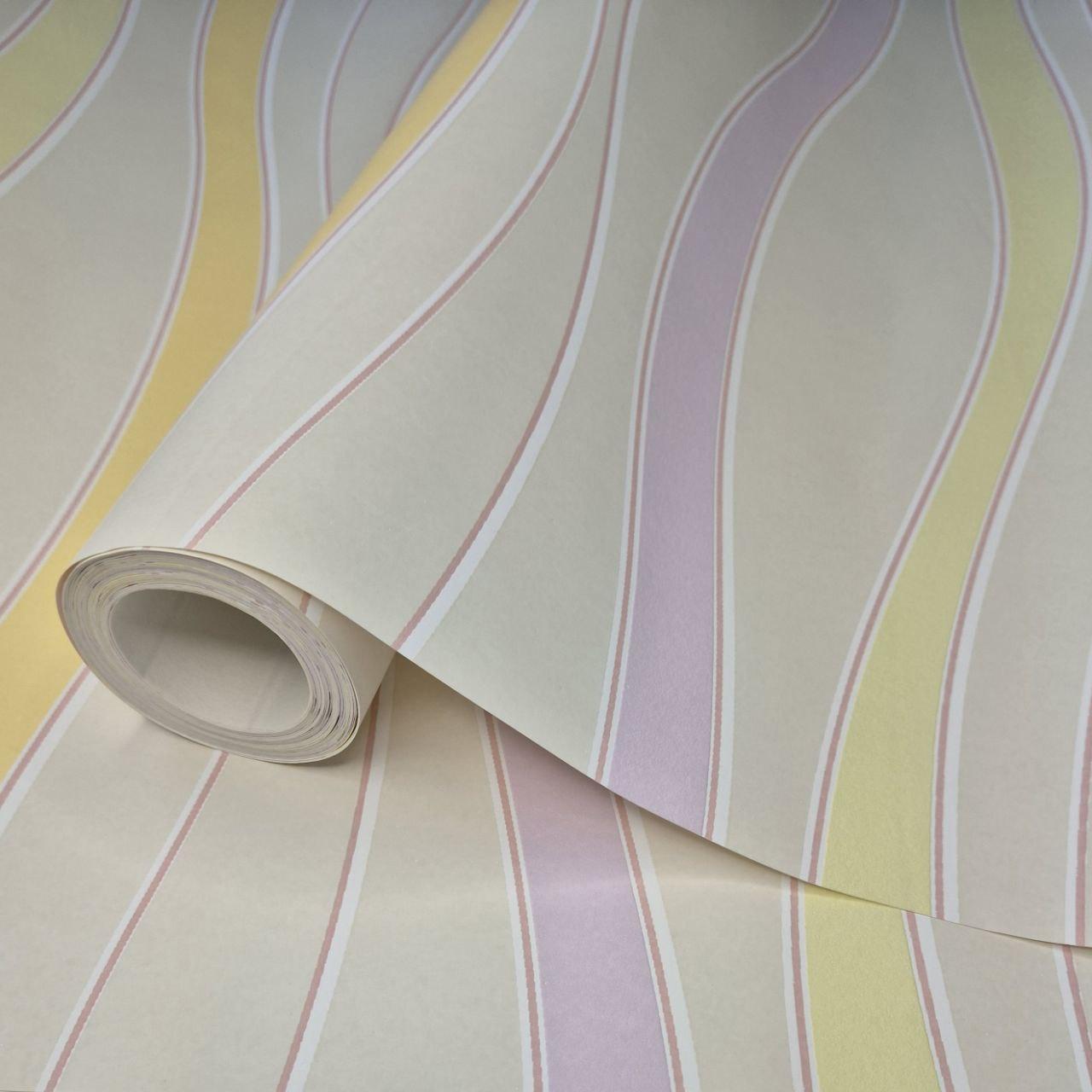 Шпалери вінілові 10 × 0.53 м 53918, бежеві з кольоровими хвилями для дитячої, спальні, кухні, вітальні, фото 1