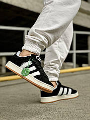 Кросівки замшеві Adidas Campus чорні низькі спортивні кеди Адідас з додатковими шнурками унісекс